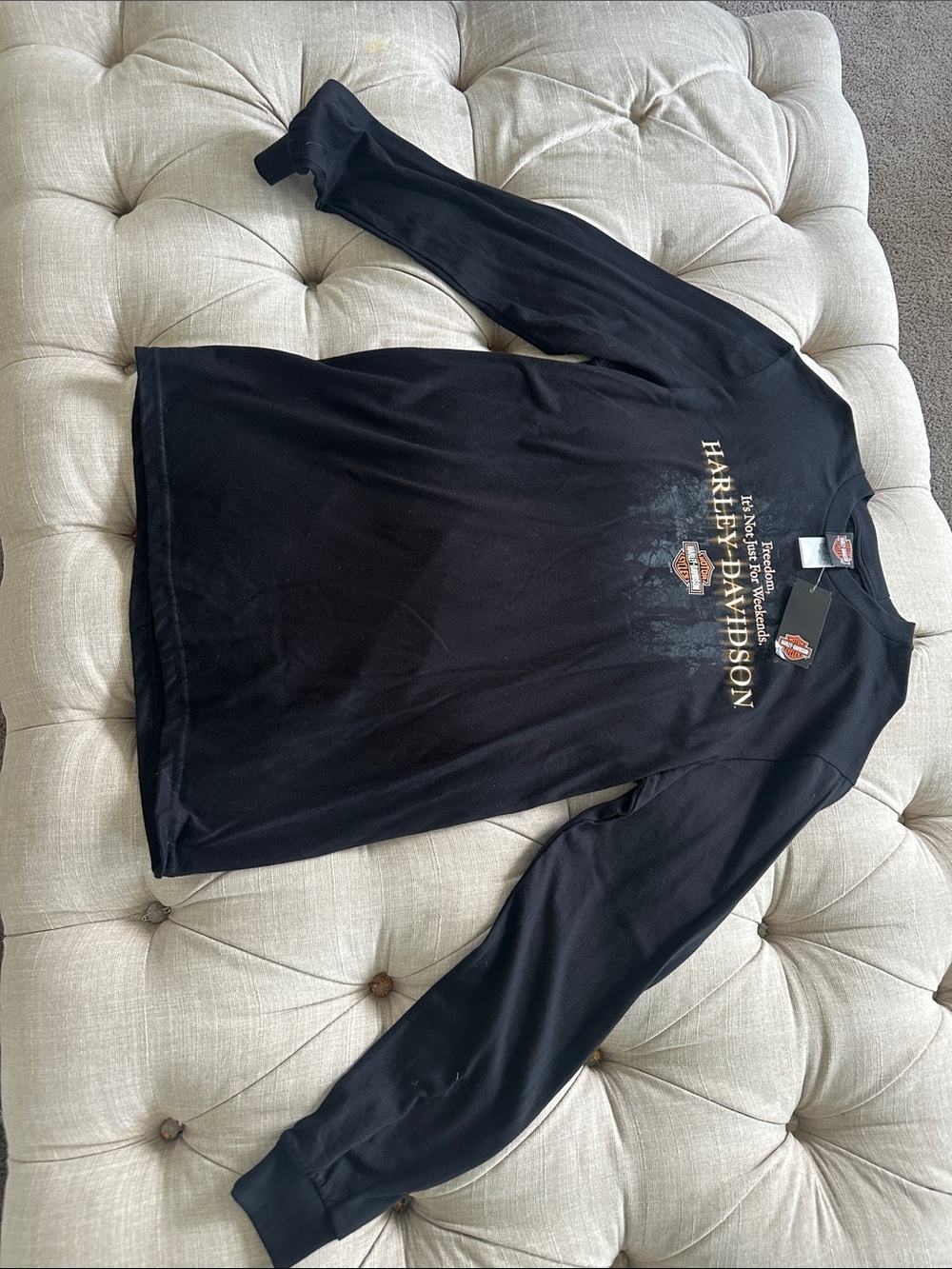 Harley-Davidson Black Long Sleeve Tee with Gold Logo Accents